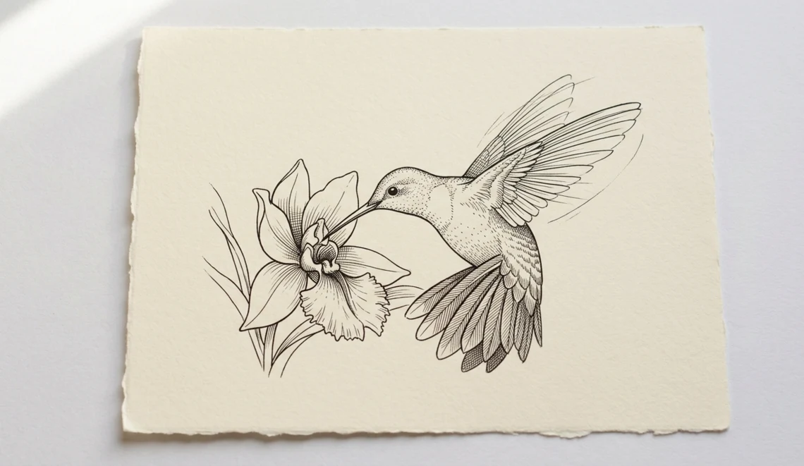 Hummingbird and orchid