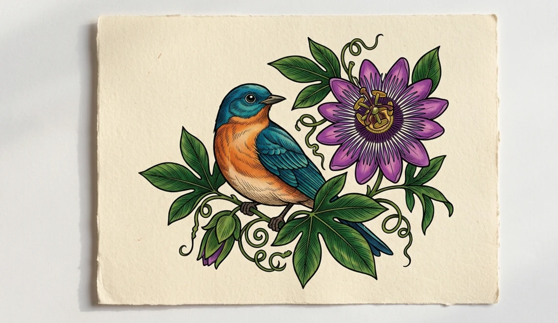 Songbird and passionflower